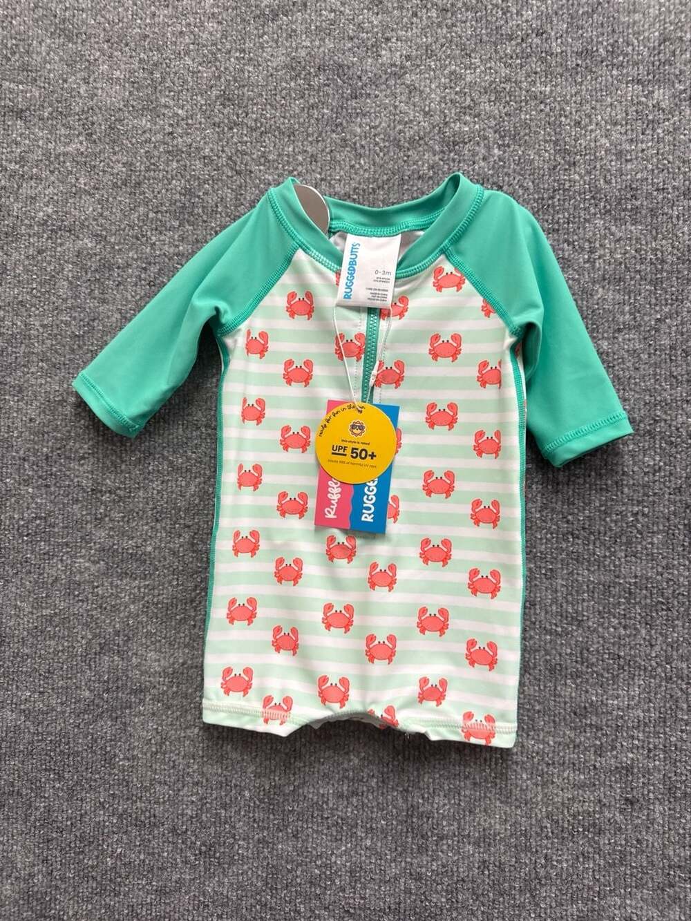 RuggedButts Baby Boys Crabby Cove One Piece Long Sleeve Rash Guard Swimsuit